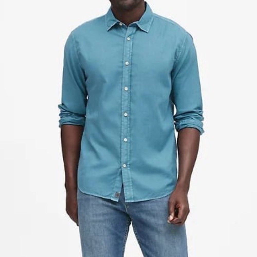 NWT Banana Republic Untucked Slim Fit Cotton Twill Button Down Shirt-Size M & L
